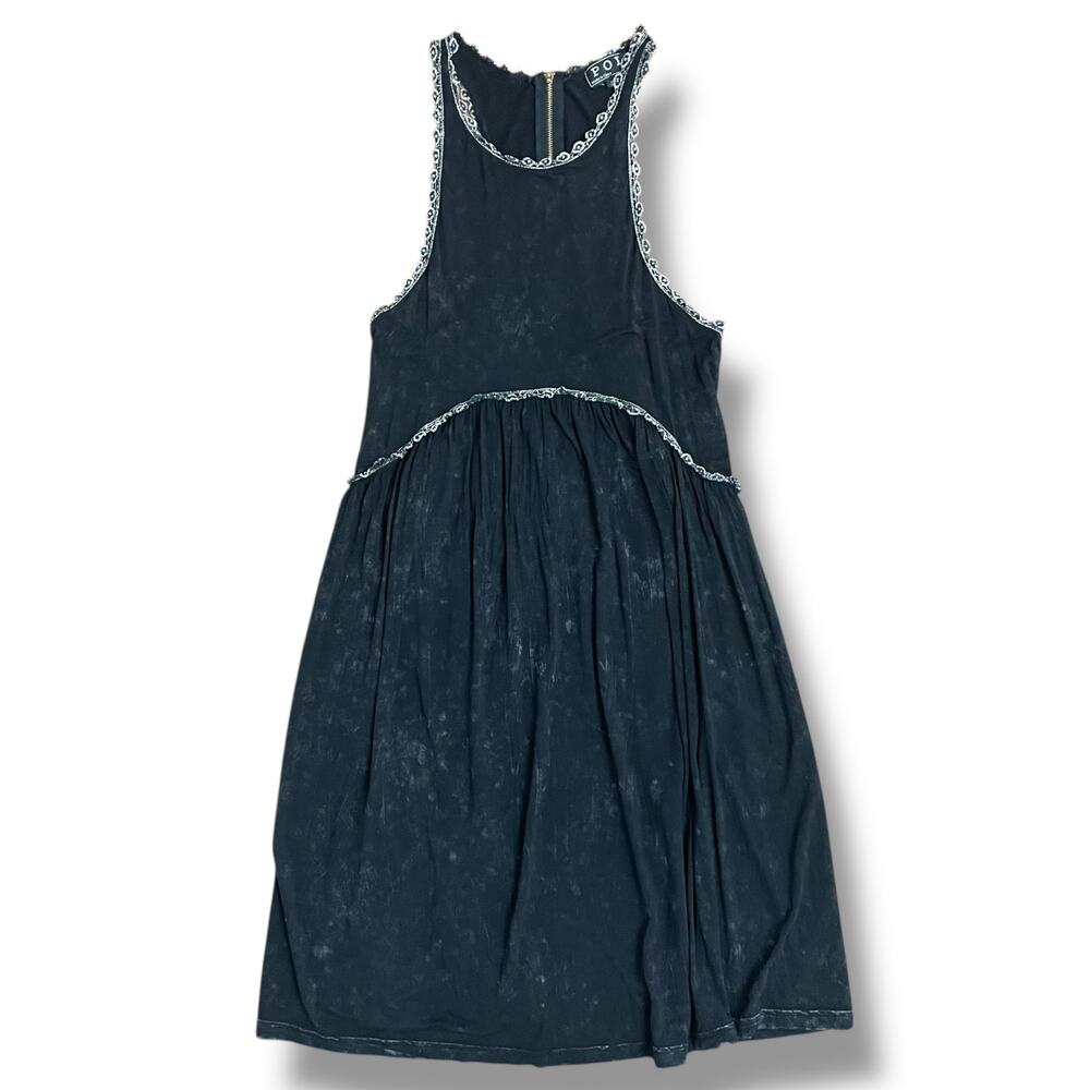 POL Black Crochet Trim Sleeveless Tunic Top Boho Babydoll S